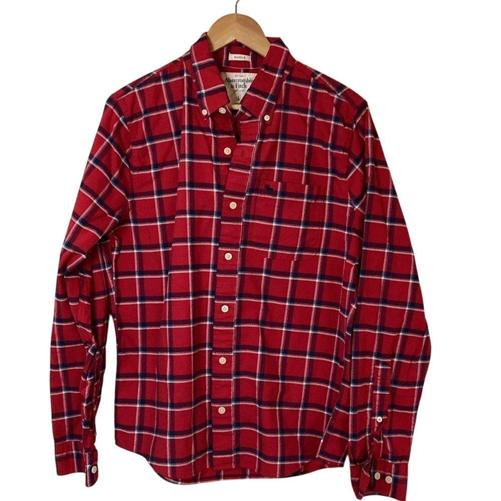 Abercrombie & Fitch Muscle Window Payne Button Down Shirt Mens Size Large Red